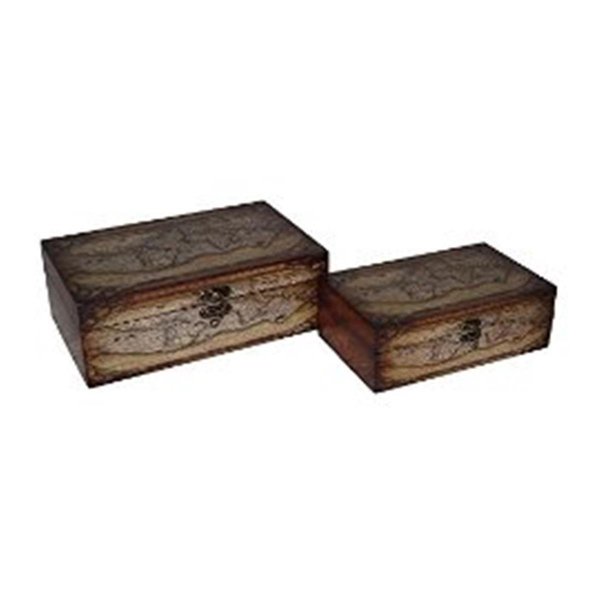 H2H Set Of 2 Wooden Boxes With Theatris Orbis Terrarum Design - Front And Top H22201308